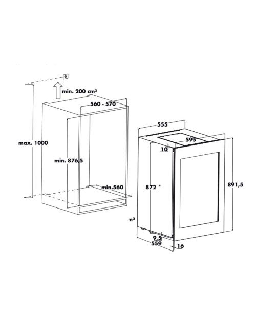 Cantinetta ventilata da incasso DW46F2T 46 bottiglie colore nero classe F