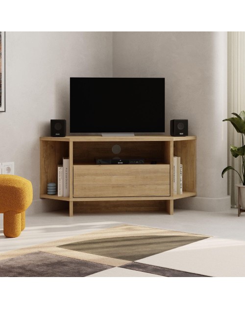 Porta TV angolare Viva colore Rovere 95.7x35.4x45.3H – Design Funzionale per spazi intelligenti