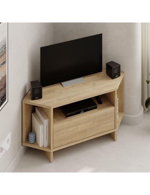 Porta TV angolare Viva colore Rovere 95.7x35.4x45.3H – Design Funzionale per spazi intelligenti
