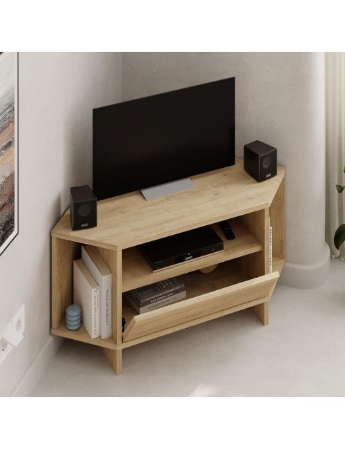 Porta TV angolare Viva colore Rovere 95.7x35.4x45.3H – Design Funzionale per spazi intelligenti