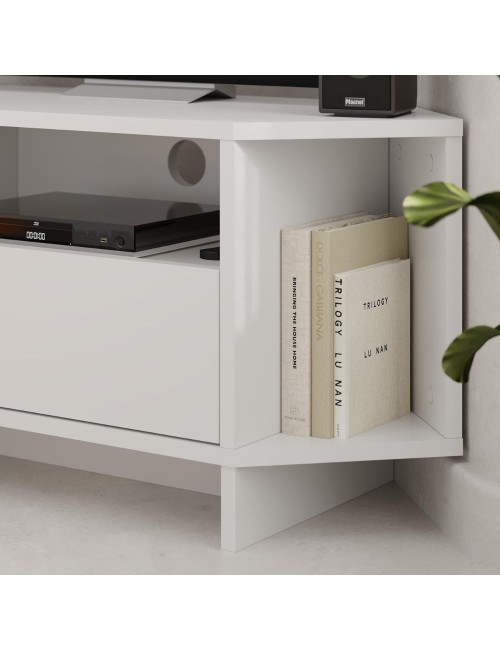 Porta TV angolare Viva colore bianco 95.7x35.4x45.3H – Design Funzionale per spazi intelligenti