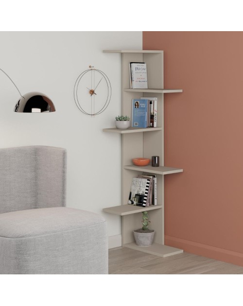 Libreria angolare Saso con 5 ripiani finitura cashmere 357x37x141H