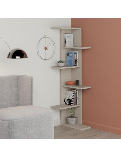 Libreria angolare Saso con 5 ripiani finitura cashmere 357x37x141H