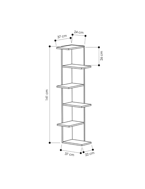 Libreria angolare Saso con 5 ripiani finitura cashmere 357x37x141H