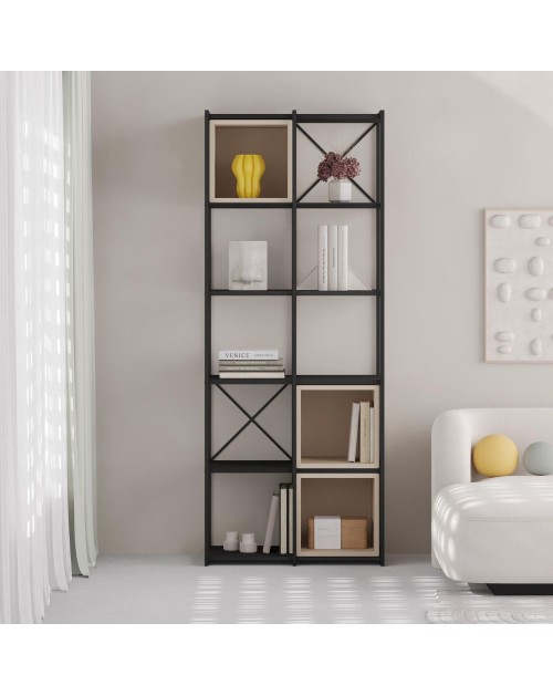 Libreria Vale Midi struttura in metallo nero e cubotti colore cashmere 70.7x39x179H – Geometria e stile industriale