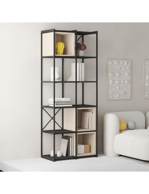 Libreria Vale Midi struttura in metallo nero e cubotti colore cashmere 70.7x39x179H – Geometria e stile industriale