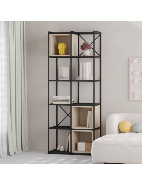 Libreria Vale Midi struttura in metallo nero e cubotti colore cashmere 70.7x39x179H – Geometria e stile industriale