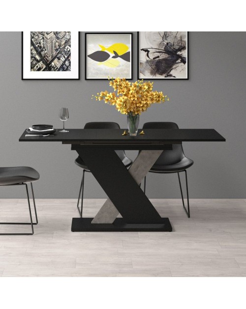 Tavolo allungabile nero con dettaglio cemento Axi 120x75x76H