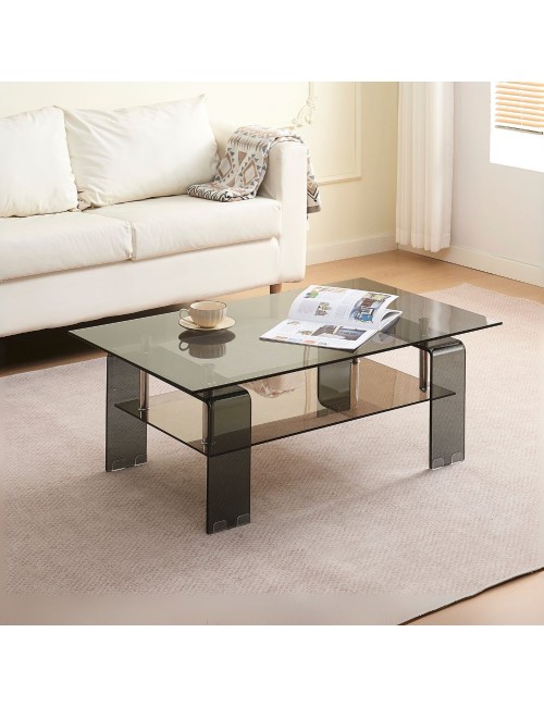 Tavolino con due ripiani in vetro nero fumè Crystal 100x60x39h