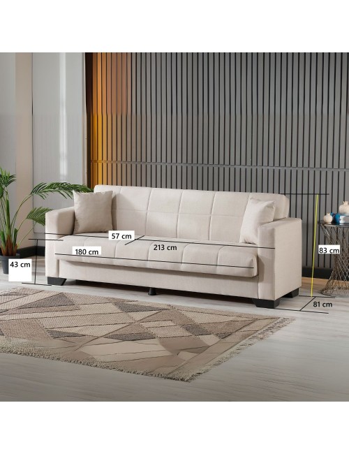 Divano letto Moon con contenitore colore Camel 213x81x83H