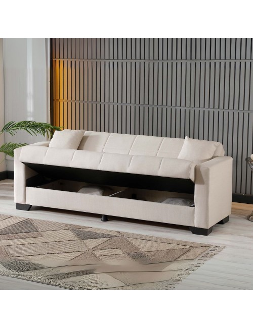 Divano letto Moon con contenitore colore Crema 213x81x83H