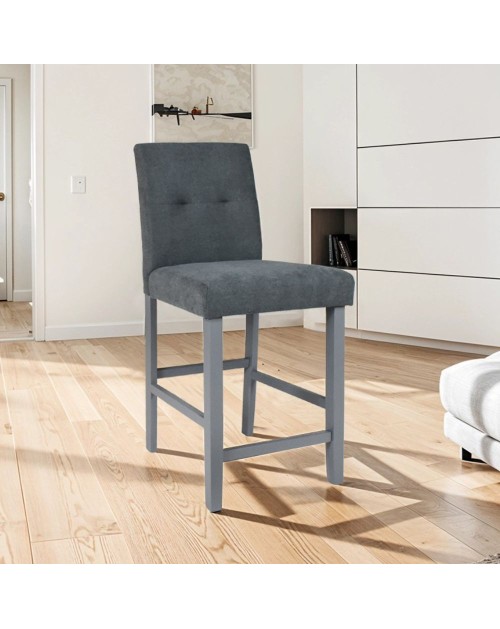 Sgabello in legno con rivestimento tessuto grigio Alex