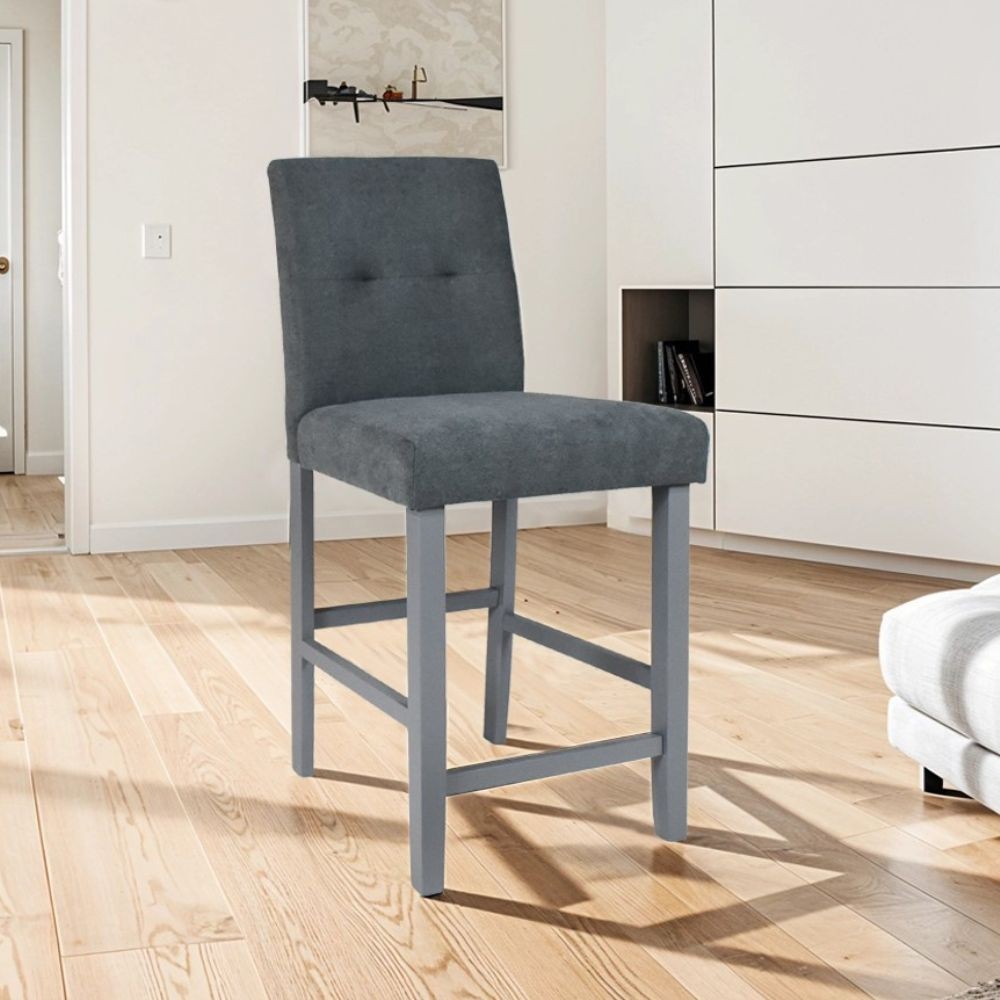 Sgabello in legno con rivestimento tessuto grigio Alex