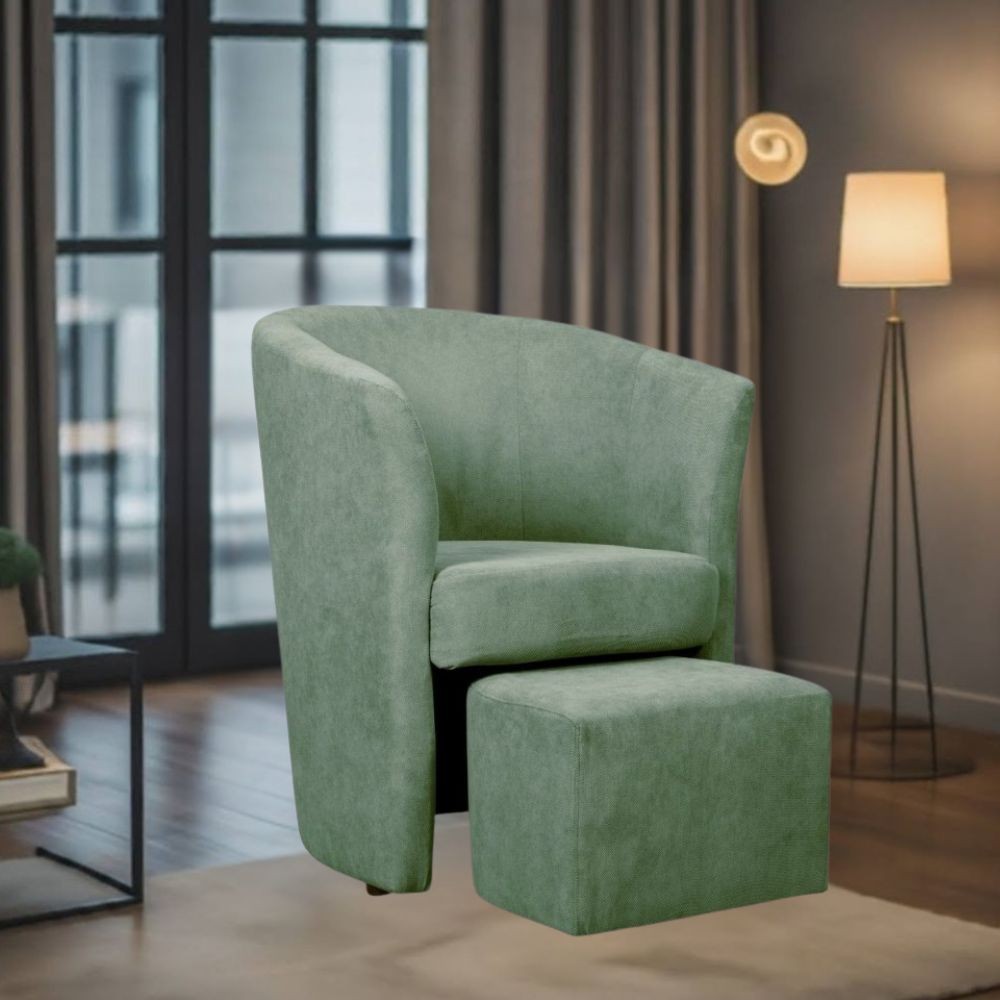 Poltrona con pouf estraibile Djerba tessuto colore verde acqua marina
