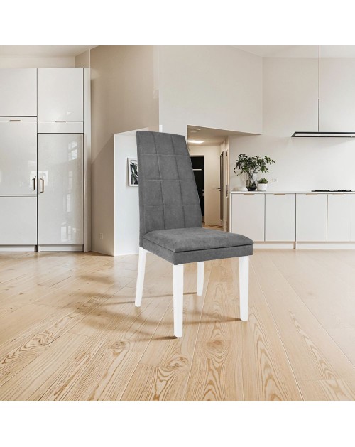 Set 2 Sedie imbottite con struttura in legno bianco e tessuto grigio Tim