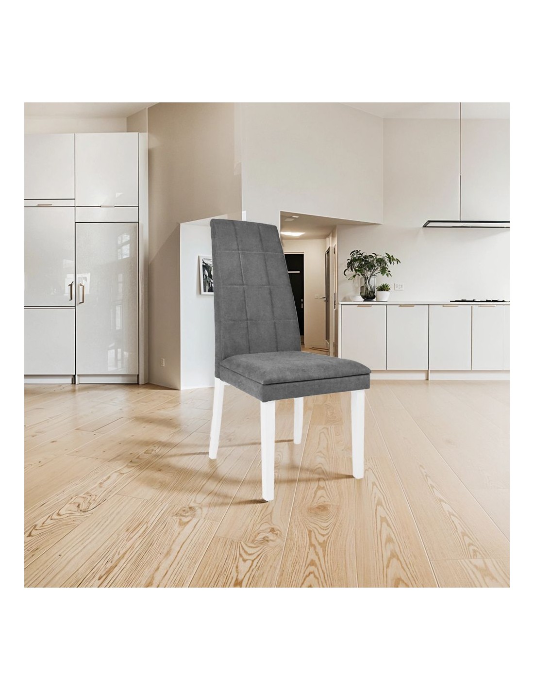 Sedia imbottita con struttura in legno rovere e tessuto verde - Tomy