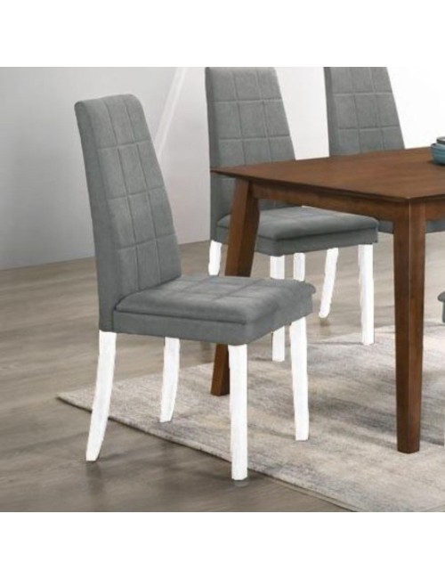 Set 2 Sedie imbottite con struttura in legno bianco e tessuto grigio Tim