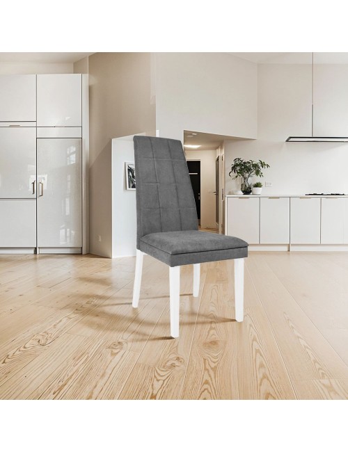 Set 2 Sedie imbottite con struttura in legno bianco e tessuto grigio Tim