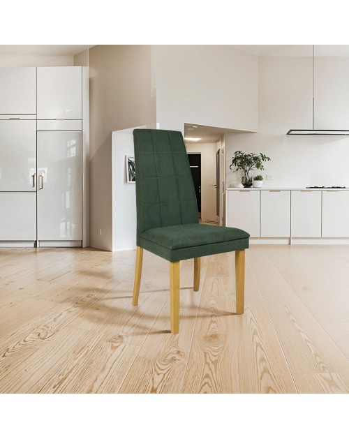Set 2 Sedie imbottite con struttura in legno rovere e tessuto verde Tim