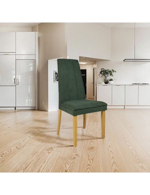 Set 2 Sedie imbottite con struttura in legno rovere e tessuto verde Tim