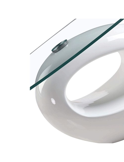 Tavolino da Salotto Piano Vetro Ovale Struttura Bianco Lucido 115x65x40