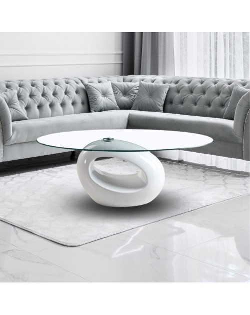 Tavolino Da Salotto Minimalista Bianco 102x55x45 Cm In Legno Multistrato Con Ripiano Portaoggetti