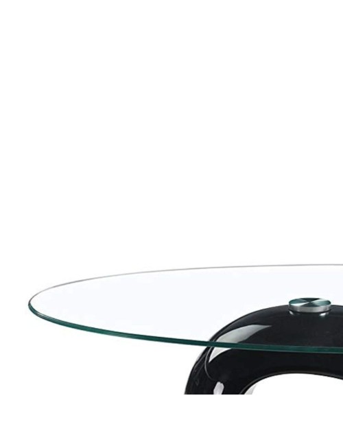 Tavolino da Salotto Piano in Vetro Ovale Struttura Nero Lucido 115x65x40