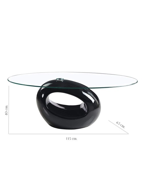 Tavolino da Salotto Piano in Vetro Ovale Struttura Nero Lucido 115x65x40