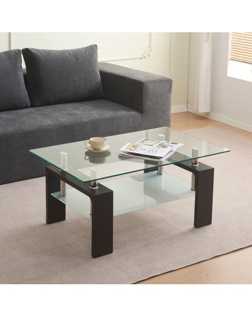 Tavolino nero con due ripiani in vetro Titania 110x60x45H