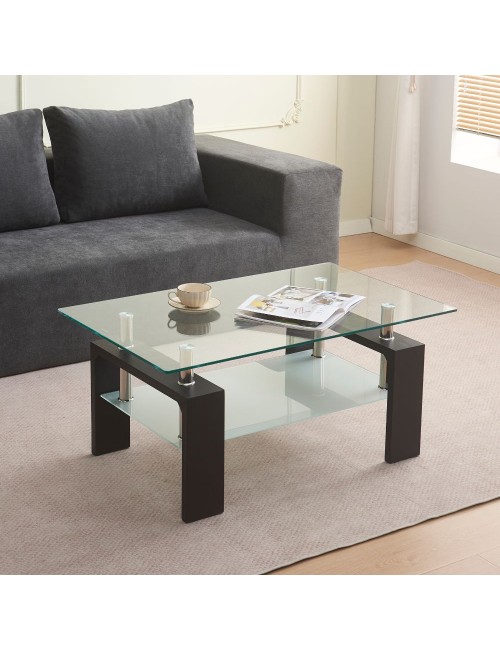 Tavolino nero con due ripiani in vetro Titania 110x60x45H
