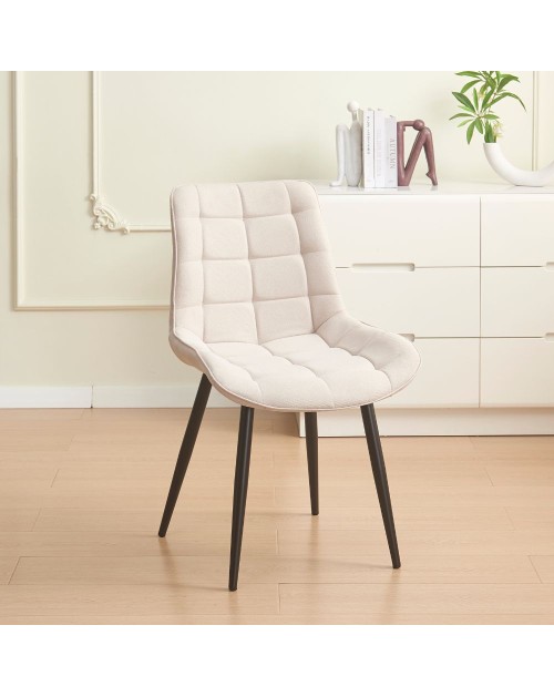 Set 4 Sedie Mika in tessuto beige con trama geometrica e struttura in metallo nero