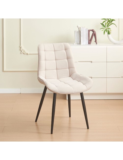 Set 4 Sedie Mika in tessuto beige con trama geometrica e struttura in metallo nero