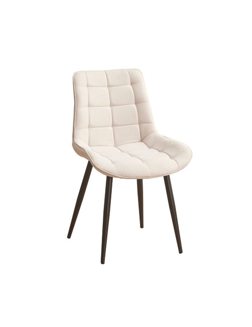 Set 4 Sedie Mika in tessuto beige con trama geometrica e struttura in metallo nero