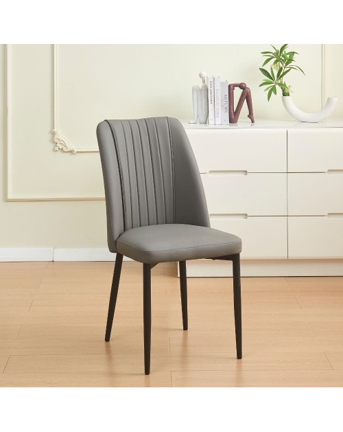 Set 4 Sedie Linus con seduta in ecopelle grigio e gambe in metallo nero
