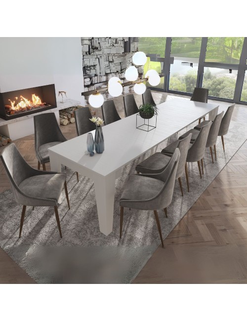 Consolle allungabile Petra con 6 allunghe colore bianco rustico