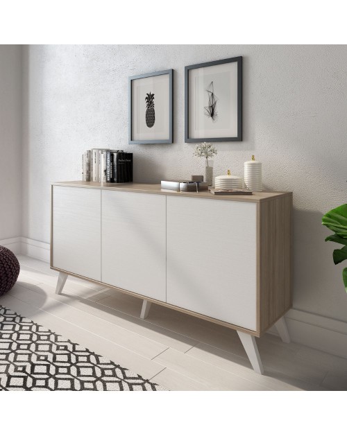 Madia Nimes 3 ante bianco rustico e struttura in olmo almeria 153,9x39,6x72H