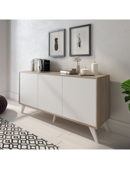 Madia Nimes 3 ante bianco rustico e struttura in olmo almeria 153,9x39,6x72H