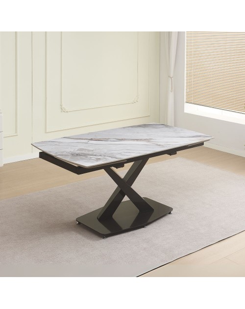 Tavolo allungabile Moritz con piano in ceramica effetto marmo bianco e gambe in metallo nero 165x90x76H