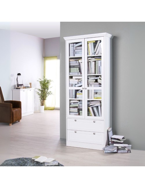 Credenza con due ante in vetro e due cassetti Landwood51 colore bianco