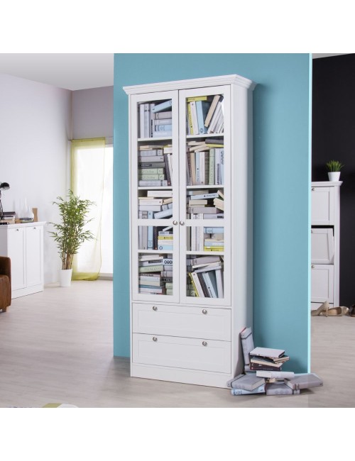 Credenza con due ante in vetro e due cassetti Landwood51 colore bianco