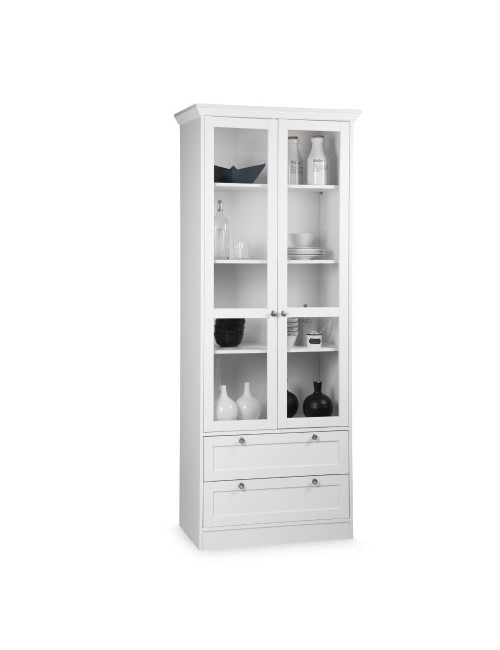 Credenza con due ante in vetro e due cassetti Landwood51 colore bianco