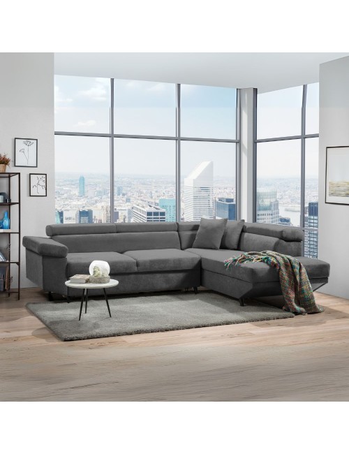 Divano con funzione letto e penisola contenitore destra Denver grigio tessuto Degas92