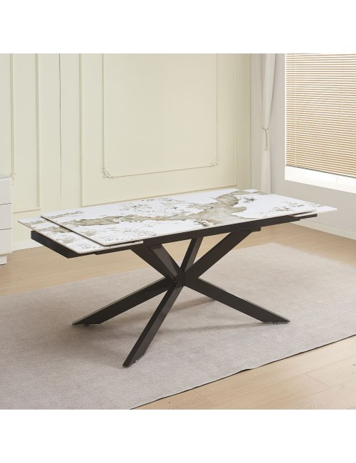 Tavolo allungabile Roxane con piano in ceramica effetto marmo arabesque bianco 160x90x76H