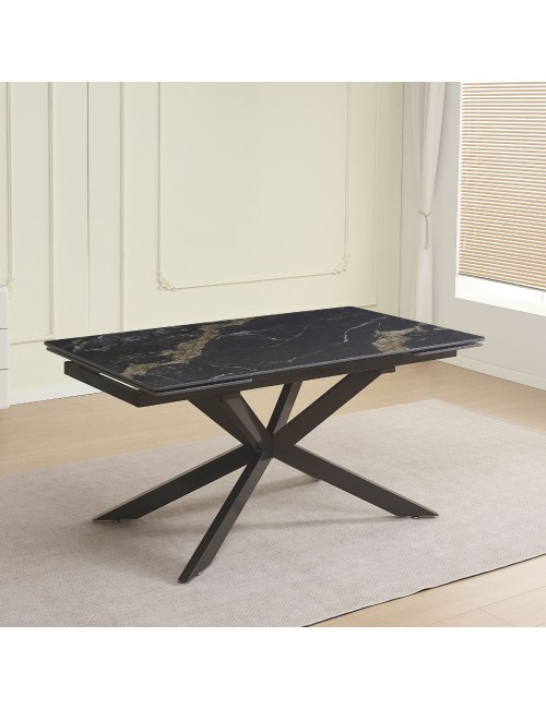 Tavolo allungabile Roxane con piano in ceramica effetto marmo arabesque nero 160x90x76H