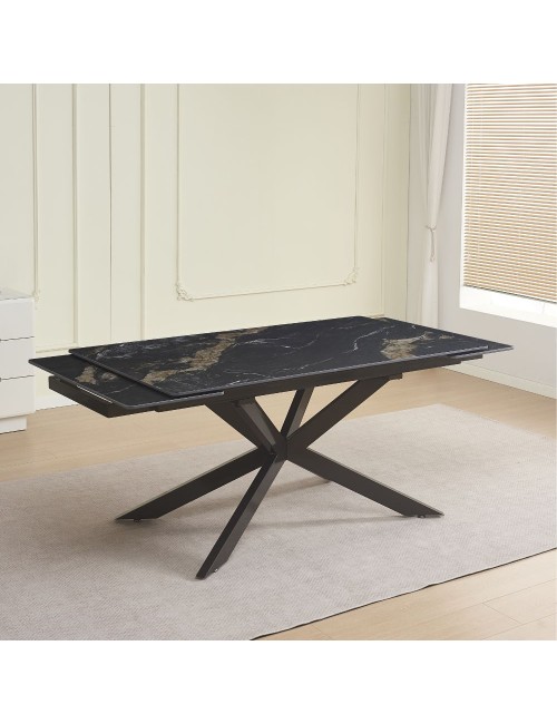 Tavolo allungabile Roxane con piano in ceramica effetto marmo arabesque nero 160x90x76H