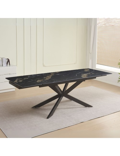 Tavolo allungabile Roxane con piano in ceramica effetto marmo arabesque nero 160x90x76H