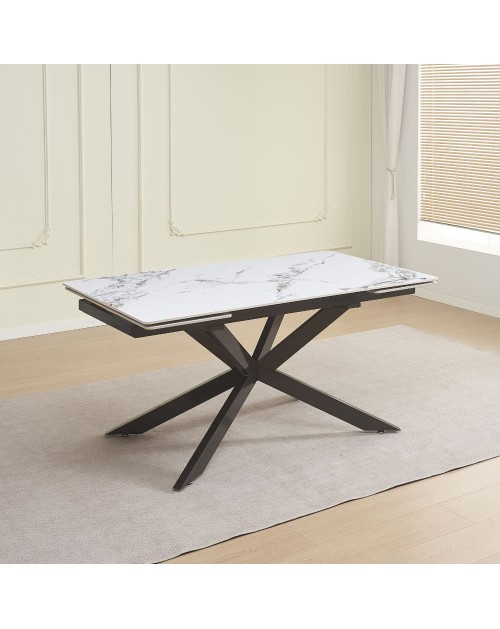 Tavolo allungabile Roxane con piano in ceramica effetto marmo bianco 160x90x76H