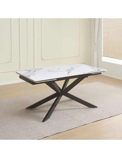 Tavolo allungabile Roxane con piano in ceramica effetto marmo bianco 160x90x76H