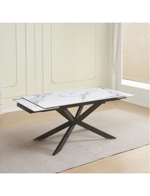 Tavolo allungabile Roxane con piano in ceramica effetto marmo bianco 160x90x76H