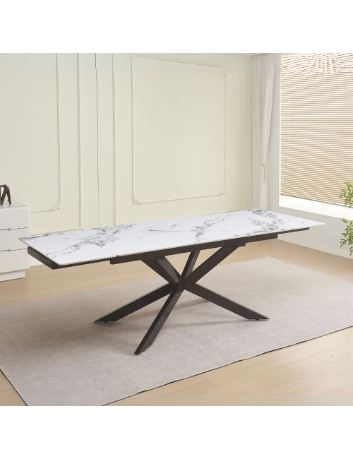 Tavolo allungabile Roxane con piano in ceramica effetto marmo bianco 160x90x76H